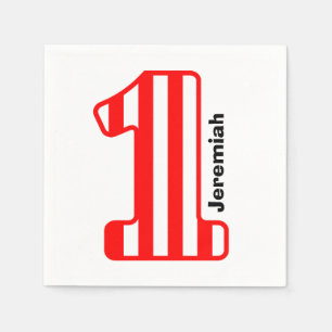 1st BABY Birthday Red Striped Big Number A10 Paper Napkins
