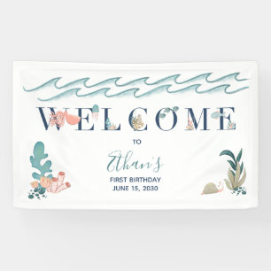 1st Baby Boy Cute Watercolor Blue Ocean Welcome Banner