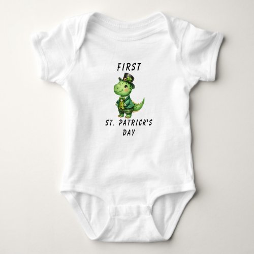 1st Baby Boy St Patricks Day Dinosaur Baby Bodysuit