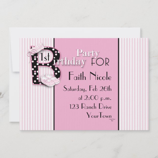 1st Baby Girl Birthday Invitation (Front)