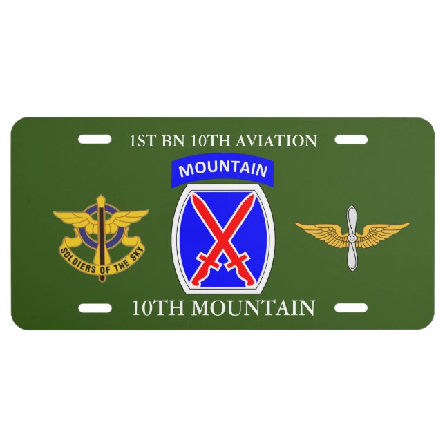 1ST BATTALION 10TH AVIATION 10TH MOUNTAIN  LICENSE PLATE (Front)