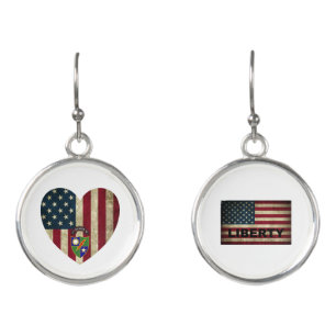 1st Battalion 75th Ranger Reg American Heart Flag Earrings