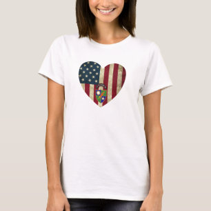 1st Battalion 75th Ranger Reg American Heart Flag T-Shirt