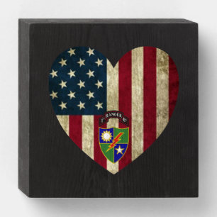 1st Battalion 75th Ranger Reg American Heart Flag Wooden Box Sign