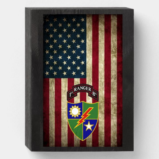 1st Battalion - 75th Ranger Regiment - US Flag  - Wooden Box Sign (Front Vertical)