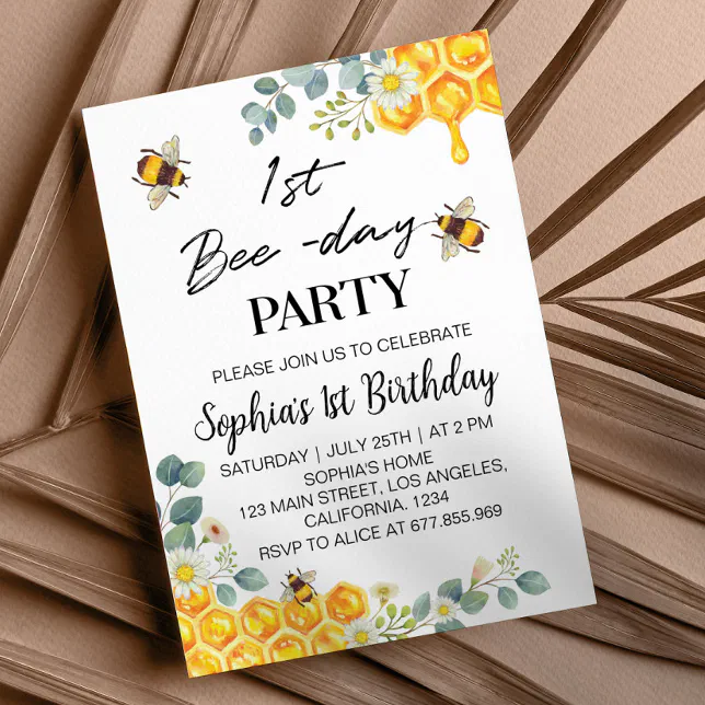 1st Bee Day Birthday Invitation Bumble Bee | Zazzle
