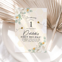 1st Bee Day Bumble Bee Girls Birthday Honey Floral Invitation