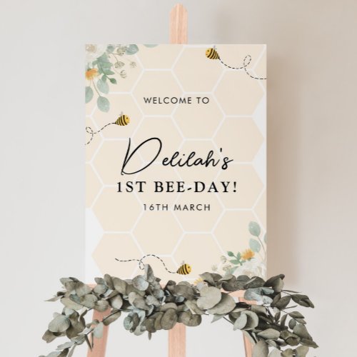 1st Bee Day Girls Birthday Honey Welcome Foam Board