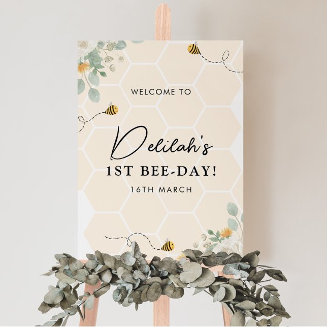 1st Bee Day Girls Birthday Honey Welcome Foam Board (Creator Uploaded)