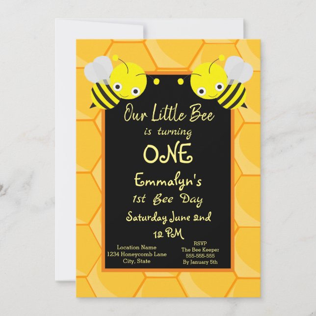 1st Bee Day Honey Birthday Invitation (Front)