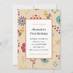 1st bee day invitations Pink Bumblebee