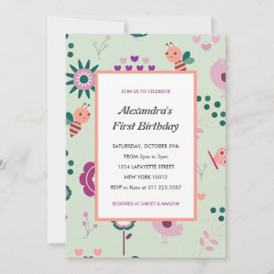 1st bee day invitations Pink Bumblebee