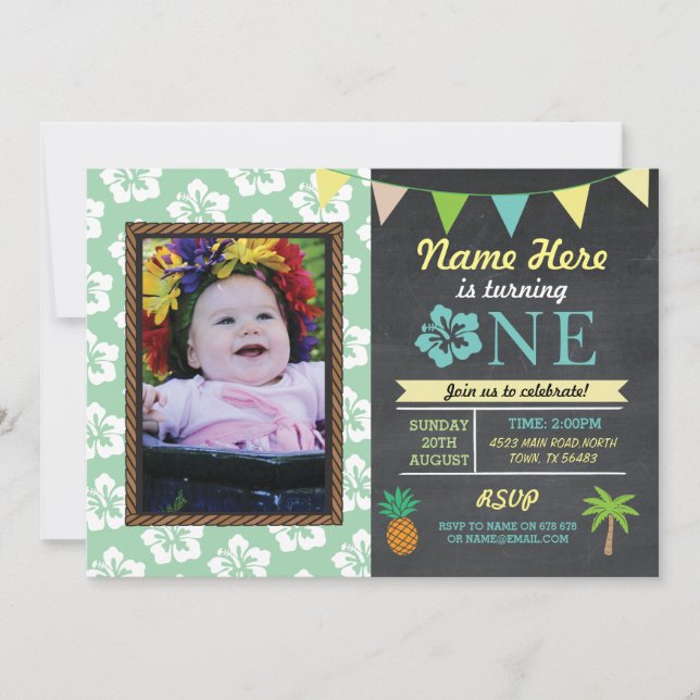 1st Birthday 1 Aloha Tropical Photo Party Invite (Front)
