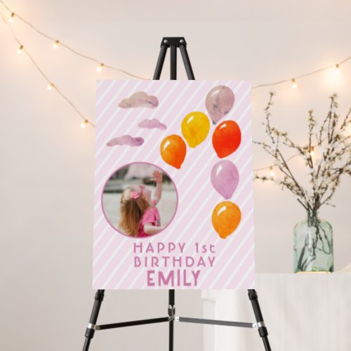 1st Birthday 1 Balloon Girl Name and Photo  Foam Board