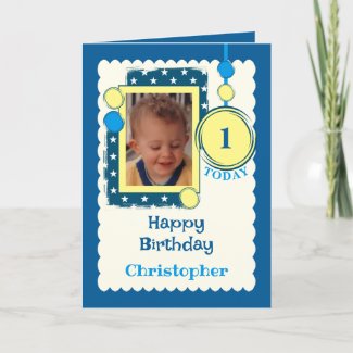 1st Birthday 1 today add photo name blue yellow