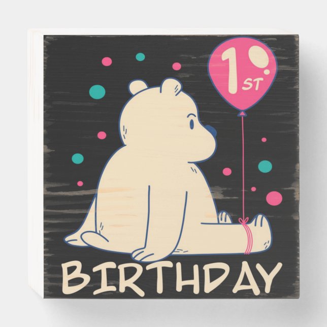 1st Birthday | 1 Year Baby | Babidu Lovers Wooden Box Sign (Front Horizontal)