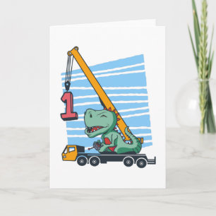 1st Birthday 1 year Mobile Crane Dinosaur Card