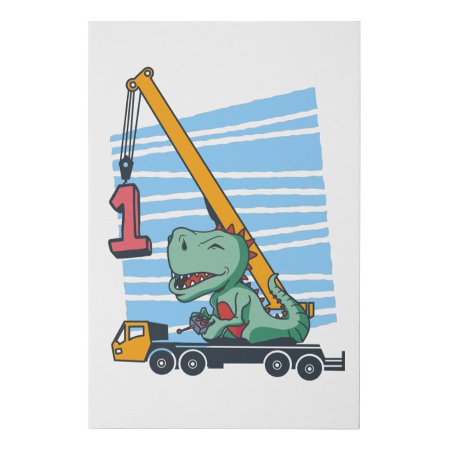 1st Birthday 1 year Mobile Crane Dinosaur Faux Canvas Print (Front)