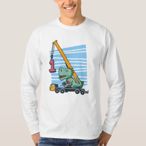 1st Birthday 1 year Mobile Crane Dinosaur T_Shirt