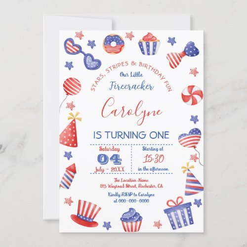 1st Birthday 4th of July Invitation