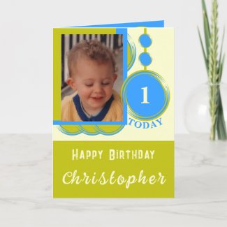 1st Birthday add name photo blue green