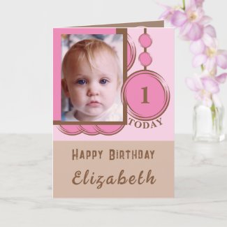 1st Birthday add name photo pink brown