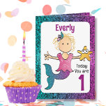 1st Birthday Adorable Sweet Mermaid Cartoon  Card<br><div class="desc">Wish that sweet baby girl a precious 1st birthday with this mermaid card that you can personalize with her name and your message</div>