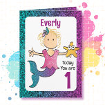 1st Birthday Adorable Sweet Mermaid Cartoon  Card<br><div class="desc">Wish that sweet baby girl a precious 1st birthday with this mermaid card that you can personalize with her name and your message</div>