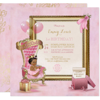 1st Birthday African American Princess Throne Card