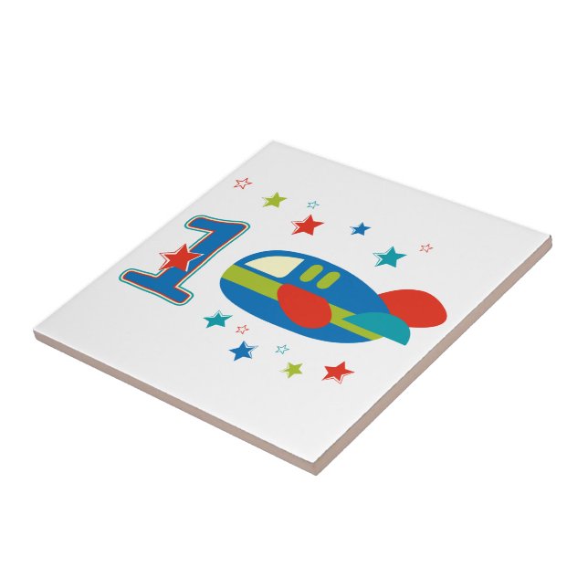 1st Birthday Airplane Ceramic Tile (Side)