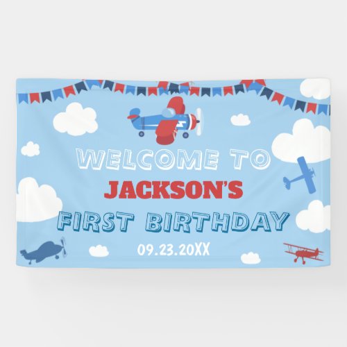 1st Birthday Airplane ONE Year Has Flown Backdrop Banner