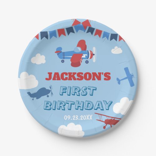 1st Birthday Airplane ONE Year Has Flown Sky Cloud Paper Plates