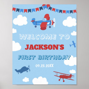 1st Birthday Airplane ONE Year Has Flown Welcome Poster