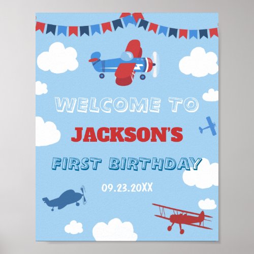 1st Birthday Airplane ONE Year Has Flown Welcome Poster