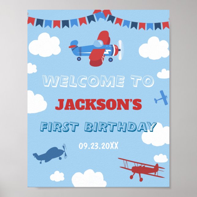 1st Birthday Airplane ONE Year Has Flown Welcome Poster (Front)