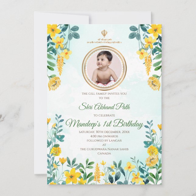 1st Birthday Akhand Path invitations Sukhmani Path (Front)