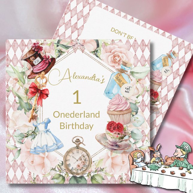 1st Birthday Alice In Wonderland Floral Square Invitation (Creator Uploaded)