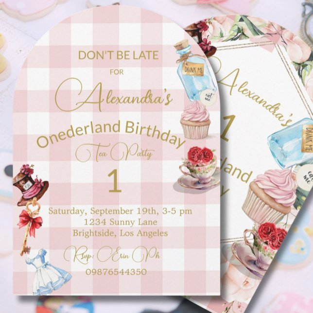 1st Birthday Alice In Wonderland Gingham Pink  Invitation (Creator Uploaded)