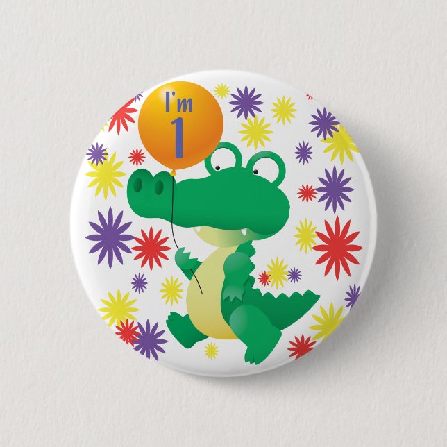 1st Birthday Alligator Pinback Button (Front)