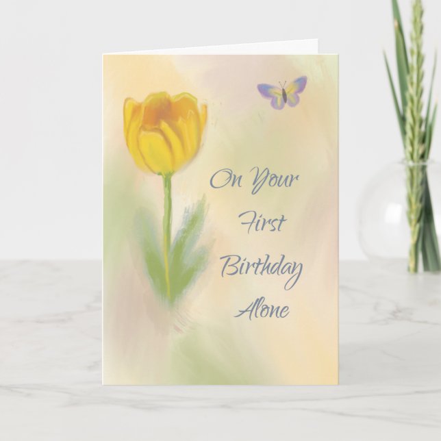 1st Birthday Alone Remembrance Watercolor Flower Card (Front)