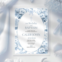1st Birthday and Baptism for Boy Blue Toile