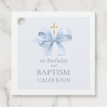 1st Birthday and Baptism Gift Tag- Blue Bow