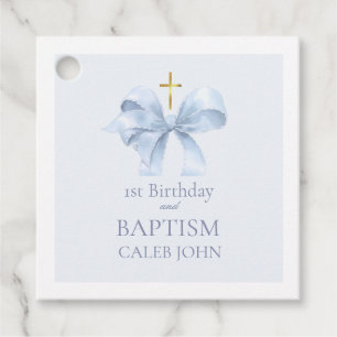 1st Birthday and Baptism Gift Tag- Blue Bow Favor Tags