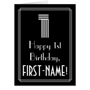 1st Birthday — Art Deco Inspired Look “1” + Name Card