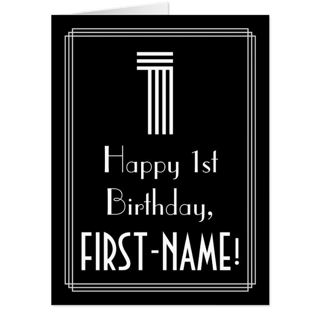 1st Birthday — Art Deco Inspired Look “1” + Name Card (Front)