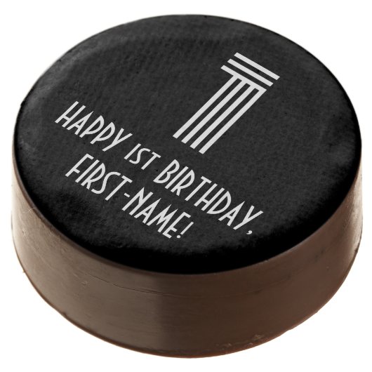 1st Birthday - Art Deco Inspired Look "1", Name Chocolate Covered Oreo (Angled)