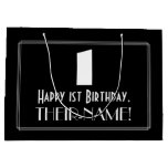 [ Thumbnail: 1st Birthday ~ Art Deco Inspired Look "1" + Name Gift Bag ]