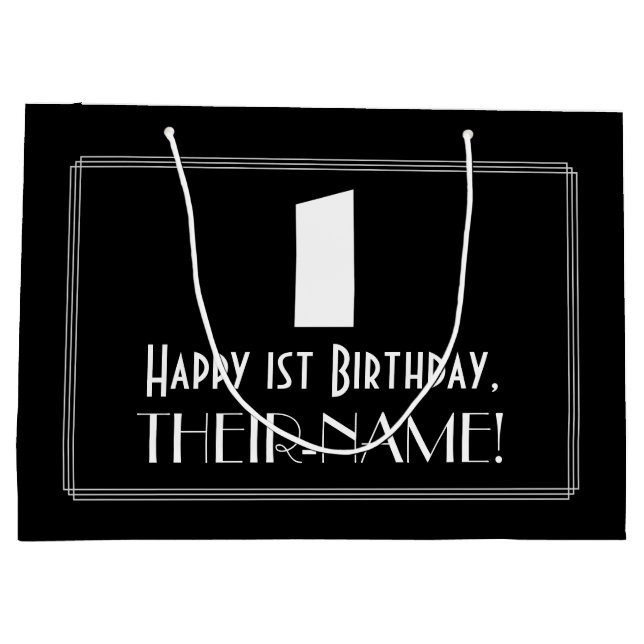 1st Birthday ~ Art Deco Inspired Look "1" + Name Large Gift Bag (Back)