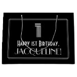 [ Thumbnail: 1st Birthday — Art Deco Inspired Look "1" & Name Gift Bag ]