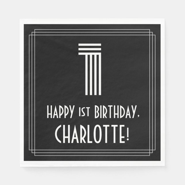 1st Birthday: Art Deco Inspired Look "1" + Name Napkins (Front)